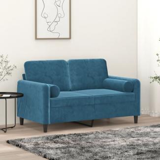 2-Sitzer-Sofa mit Zierkissen Blau 120 cm Samt (Farbe: Blau)