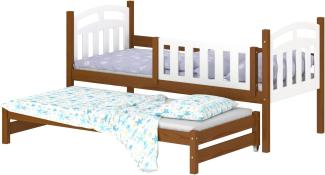 WNM Group Kinderbett Ausziehbar Suzie - aus Massivholz - Ausziehbett für Mädchen und Jungen - Hohe Qualität Bett mit Rausfallschutz für Kinder Braun - 160x80 / 150x80 cm