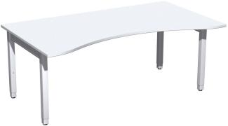 Schreibtisch '4 Fuß Pro Quadrat' Ergonomieform höhenverstellbar, 180x100x68-86cm, Weiß / Silber