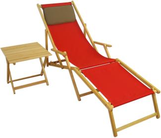 Gartenliege Liegestuhl Fußteil Tisch Kissen Deckchair Holz Sonnenliege rot 10-308 N F T KD