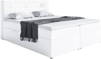 MEBLINI Boxspringbett ASPIN 140x200 cm mit Bettkasten und LED - H3/Weiß Kunstleder Polsterbett - Doppelbett mit Topper & Taschenfederkern-Matratze