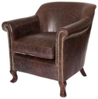 Casa Padrino Luxus Echtleder Sessel Vintage Dunkelbraun 88 x 81 x H. 79 cm - Wohnzimmer Leder Sessel - Echtleder Wohnzimmer Möbel