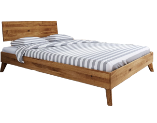 Bett Gerg 1 Sonderlänge 180x190 Wildeiche massiv mit Holzkopfteil und Holzbeinen