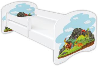 Clamaro 'Schlummerland Dinosaurier' Kinderbett 80x180 cm, Design 5, inkl. Lattenrost, Matratze und Rausfallschutz (ohne Schublade)