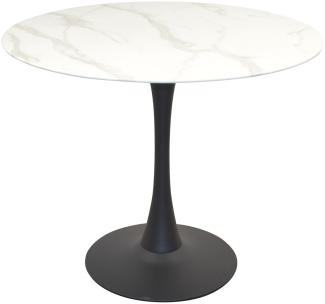 Runder Tisch "Marmor" mit Säulenfuß und Glasplatte in Marmoroptik