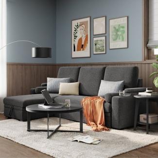 VASAGLE Sofa L Form, Schlafsofa, Couch mit Stauraum, Schlaffunktion, Bettsofa mit Getränkehalter, modern, für Wohnzimmer, Schlafzimmer, Dunkelgrau