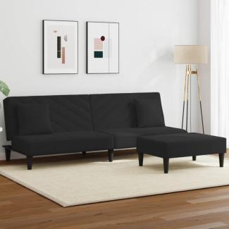 2-tlg. Sofagarnitur mit Kissen Schwarz Samt (Farbe: Schwarz)