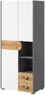 Kleiderschrank Stauraumschrank Carina 80x53x189,5cm graphit hell weiß Nash Eiche