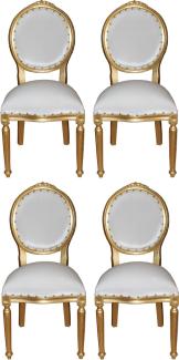 Casa Padrino Luxus Barock Esszimmer Set Medaillon Weiß / Gold 50 x 52 x H. 99 cm - 4 handgefertigte Esszimmerstühle - Barock Esszimmermöbel