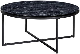 KADIMA DESIGN Marmor-Optik runder Couchtisch: Eleganter stylischer Wohnzimmertisch (80cm Durchmesser). Farbe: Schwarz