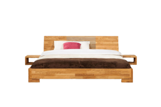 Bett Bento 11 Sonderlänge 160x220 Wildeiche massiv Holzkopfteil und Holzbeine