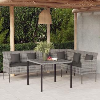 vidaXL 2-tlg. Garten-Essgruppe mit Kissen Grau Poly Rattan