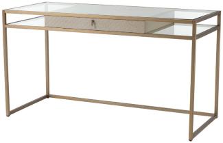 Casa Padrino Luxus Schreibtisch Creme / Messing 135 x 60 x H. 75,5 cm - Bürotisch mit Schublade - Luxus Büromöbel - Luxus Qualität