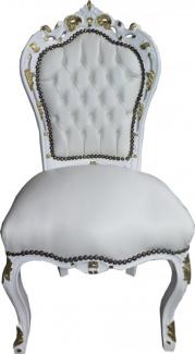 Casa Padrino Barock Esszimmer Stuhl Weiß / Weiß / Gold - Antik Stil Möbel
