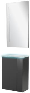 Fackelmann SBC LUNA Gäste WC Set 4-teilig 45 cm, Anthrazit, Glas Weiß beleuchtet + LED Spiegel