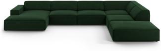 Micadoni 7-Sitzer Samtstoff Panorama Ecke rechts Sofa Jodie | Bezug Bottle Green | Beinfarbe Black Plastic