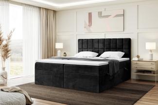 MEBLINI Boxspringbett LUKAS 160x200 cm mit Bettkasten - H3/Schwarz Samt Polsterbett - Doppelbett mit Topper & Taschenfederkern-Matratze