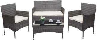 Poly-Rattan Garnitur HWC-F55, Balkon-/Garten-/Lounge-Set Sofa Sitzgruppe grau, Kissen creme