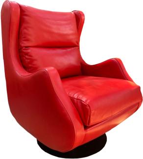 Casa Padrino Luxus Drehsessel Rot / Grau 72 x 82 x H. 96 cm - Relax Sessel - Leder Sessel - Luxus Möbel