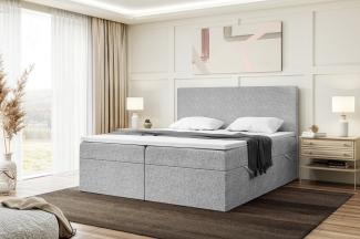 MEBLINI Boxspringbett ZLATAN 160x200 cm mit Bettkasten - H4/Grau Webstoff Polsterbett - Doppelbett mit Topper & Taschenfederkern-Matratze