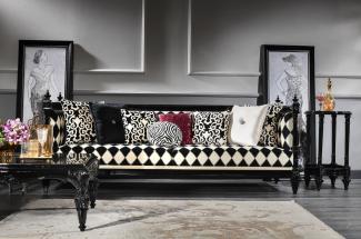 Casa Padrino Luxus Barock Sofa Weiß / Schwarz 240 x 96 x H. 83 cm - Wohnzimmer Sofa mit elegantem Muster
