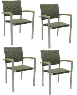 4x KONWAY® BORNEO Stapelsessel Quarz Premium Polyrattan Garten Sessel Stuhl Set