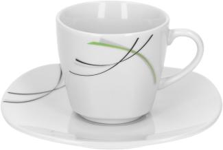 Espressotasse 11cl mit Untertasse 12,3cm Donna - weißes Porzellan Linien-Dekor schwarz grau grün