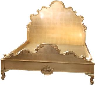 Casa Padrino Luxus Barock Doppelbett Gold - Prunkvolles Massivholz Bett mit Kopfteil - Schlafzimmer Möbel im Barockstil - Edel & Prunkvoll