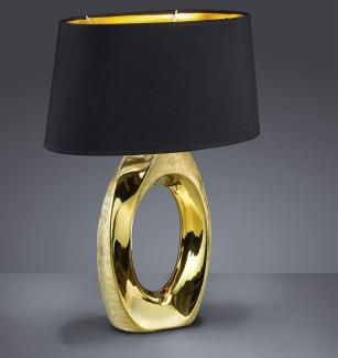 Große Tischleuchte TABA 1 flammig Keramikfuß goldfarbig Schirm schwarz Höhe 52cm