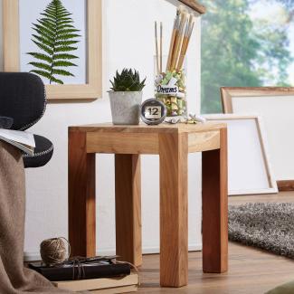 KADIMA DESIGN Massivholz-Tisch NAKO - Handgefertigtes Naturprodukt aus Holz für warmes und stilvolles Wohnambiente. Farbe: Beige, Große: 35x35x45