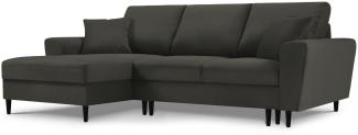 Micadoni 4-Sitzer Ecke links Sofa mit Bettfunktion und Box Moghan | Bezug Black | Beinfarbe Black Beech Wood