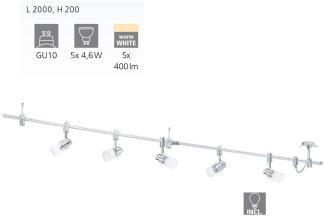 Eglo 93358 Spot System LED VILANOVA Stahl alu chrom, Glas weiss, klar GU10 max. 5X4,6W 3000K L:200cm H:20cm