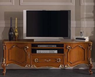 Casa Padrino Luxus Barock TV Schrank Braun / Gold - Handgefertigtes Massivholz Sideboard mit 2 Türen und Schublade - Barock Wohnzimmer Möbel - Luxus Qualität - Made in Italy
