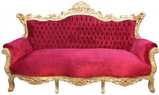 Casa Padrino Barock Sofa 3er Master Bordeaux Rot /Gold- Antik Möbel