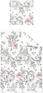 Irisette Nova Mako-Satin Bettwäsche 155x220 Magnolie stone weiß Blüten 8388-11