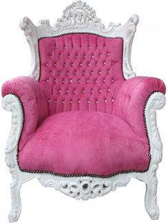 Casa Padrino Barock Sessel "Al Capone" Pink/ Weiß mit Bling Bling Glitzersteinen - Antik Stil