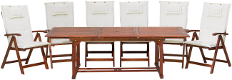 Gartenmöbel Set Akazienholz 6-Sitzer rechteckig Auflagen cremeweiß TOSCANA