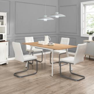 B&D home Essgruppe SVANTJE mit 4 Stühlen | ausziehbar 120-160 cm x 80 cm 4-6 Personen Küchentisch mit Metallgestell für Esszimmer, Küche | skandinavisch modern Design | Eiche Optik, 11201-EISA-S1