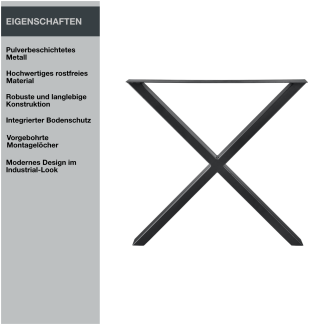 Tischgestell | X-Design | 60x72 cm | Stahl - Schwarz