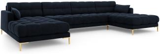 Micadoni 6-Sitzer Samtstoff Panorama Sofa Mamaia | Bezug Dark Blue | Beinfarbe Gold Metal