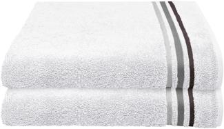 Schiesser Duschtuch Skyline Color, 2er Set, mit Webbordüre, 100% Baumwolle, Farbe:Weiß, Größe:70 cm x 140 cm