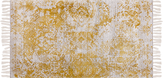 Teppich Viskose senfgelb beige 80 x 150 cm orientalisches Muster Kurzflor BOYALI