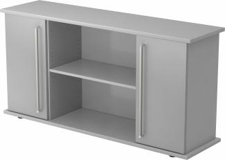bümö® Sideboard mit Türen und Chromgriffen in Grau/Silber