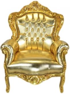 Casa Padrino Barock Sessel "King" Gold / Gold Lederoptik mit Bling Bling Glitzersteinen