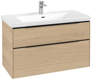 Villeroy & Boch Subway 3. 0, 973x576x478 mm, Waschbeckenunterschrank, 2 Auszüge, C57002, Farbe: Front/Korpus: Nordic Oak, Griff: Volcano Black - C57001VJ