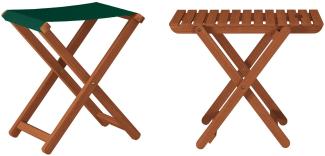 Klappbarer Gartenstuhl X-Stuhl mit Tisch dunkel mit grünem Stoff V-10-216-04
