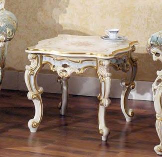 Casa Padrino Luxus Barock Beistelltisch Weiß / Mehrfarbig / Gold 55 x 55 x H. 48 cm - Prunkvoller Massivholz Tisch - Barock Wohnzimmer & Hotel Möbel - Luxus Qualität - Made in Italy