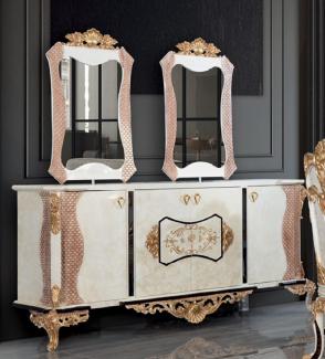 Casa Padrino Luxus Barock Sideboard und 2 Spiegel Weiß / Creme / Braun / Gold - Luxus Möbel Möbel im Barockstil - Barock Möbel - Barock Einrichtung - Edel & Prunkvoll