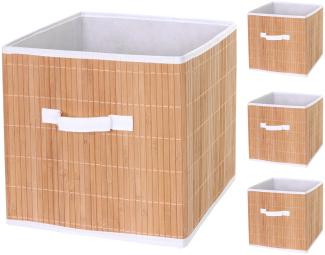 4er-Set Faltbox HWC-C21, Korb Aufbewahrungskorb Ordnungsbox Sortierbox Aufbewahrungsbox, Bambus 32x32x32cm naturfarben