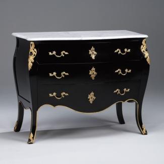 Casa Padrino Barock Luxus Kommode Schwarz mit goldenen Applikationen und Marmorplatte 120cm - Luxus Kollektion